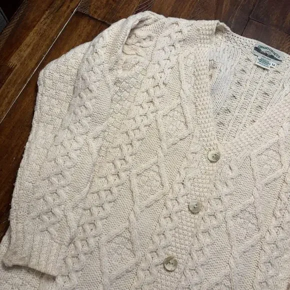 Aran Crafts Sweater Cardigan Womens Medium White 100% Merino Wool Ireland - Picture 4 of 9
